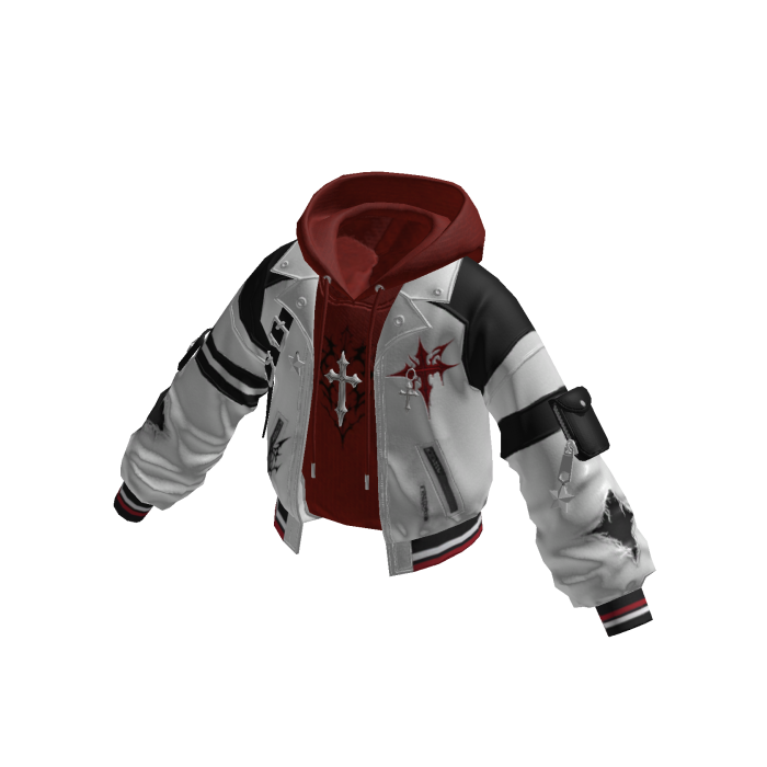 Goth Cross Jacket w/ Hoodie (White N Red)