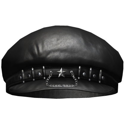 Alt Studded Leather Beret /w Chain (Black)