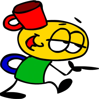 Mugman pointing at something off screen smugly