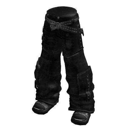 Y2K Black Studded Belt Ripped Denim Cargo Jeans | Roblox