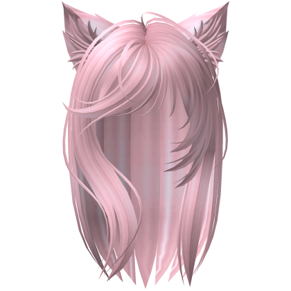 Messy Side Swept Bangs Cat Ears Hair in Pink Roblox item