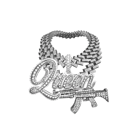 3.0 stacked queen chain w silver AK47 iced out thumbnail