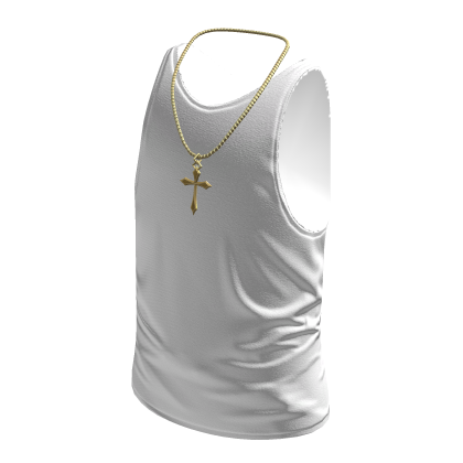 White Tank Top w/ Gold Cross Necklace