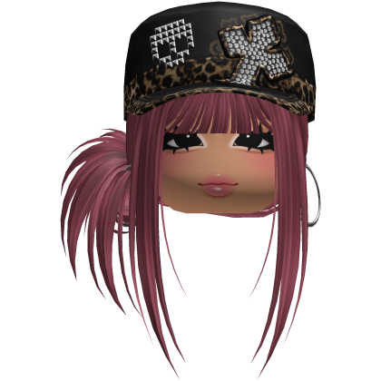 Gyaru Side Bun Hair w/ Cheetah Cap & Earrings
