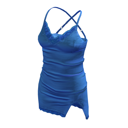 BB Cute Satin Shiny Lace High Cut Dress Blue