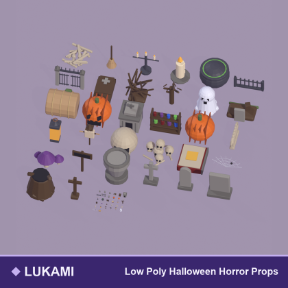 Low Poly Halloween Graveyard Horror Props x32
