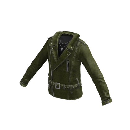 Grunge Leather Biker Jacket w/ Chain (Green)