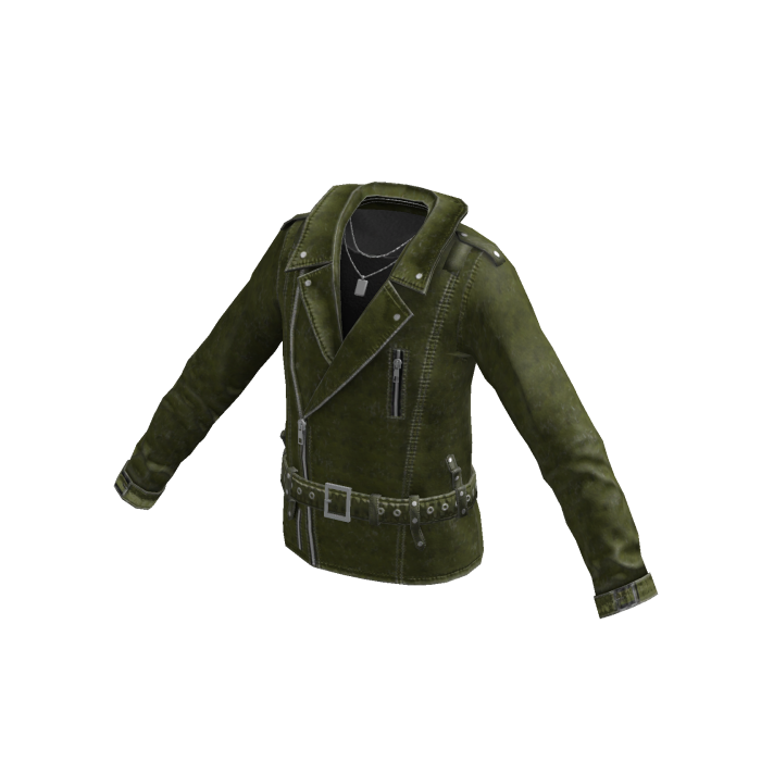 Grunge Leather Biker Jacket w/ Chain (Green)