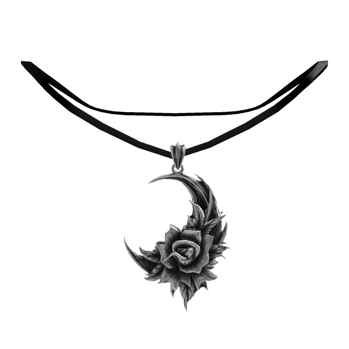 Silver Rose Moon Crescent Pendant