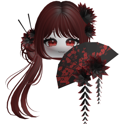Side Ponytail w/ Cherry Blossoms & Fan