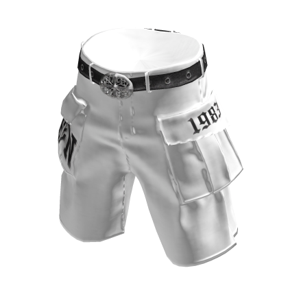 💜 Y2K Chrome Buckle Cargo Shorts_ White thumbnail