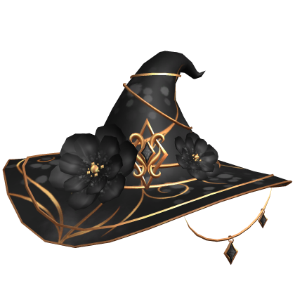 Enchanted whimsy Petal Witch Hat - Black/Gold Roblox item