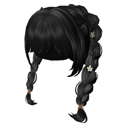 twin pigtail braids y2k anime hairstyle - black Roblox item