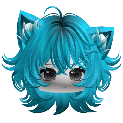 ♡ Fluffy Short Wolfcut&Chibi Face Blue Roblox item