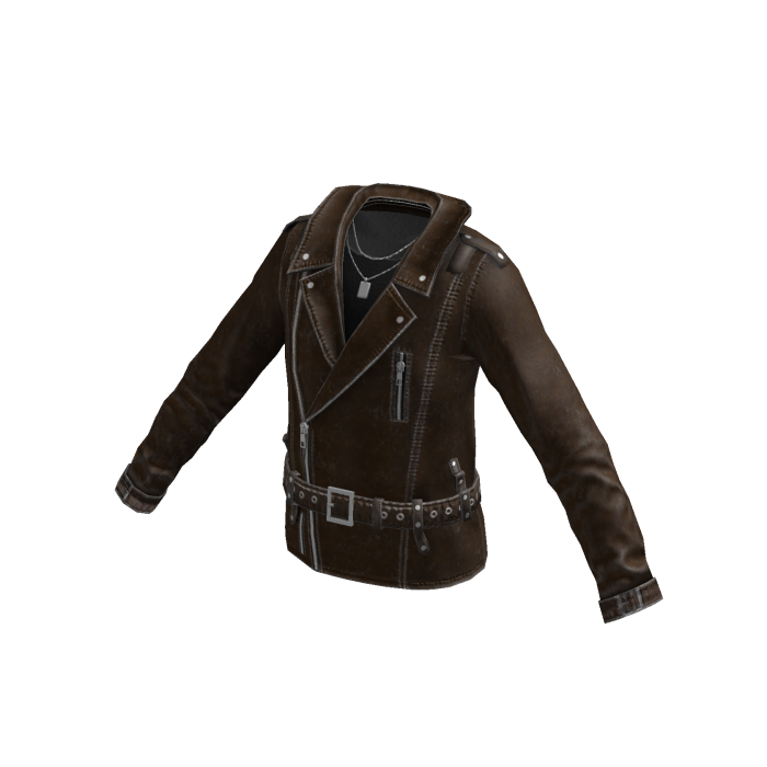 Grunge Leather Biker Jacket w/ Chain (Brown)