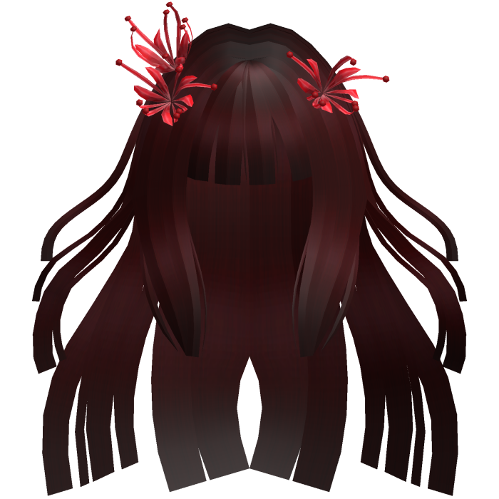 Dark Red Long Windy Hime Hair w/ Spider Lily