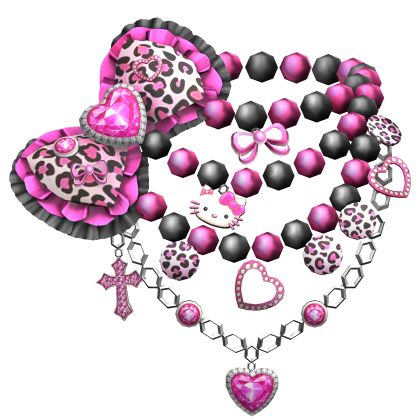 Agejo Gyaru Leopard Bow Pearl Necklace Black Pink