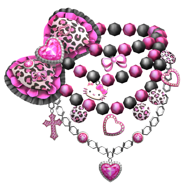 Agejo Gyaru Leopard Bow Pearl Necklace Black Pink