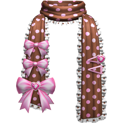 Kawaii Gyaru Polkadot Bow Ruffle Scarf Brown Pink
