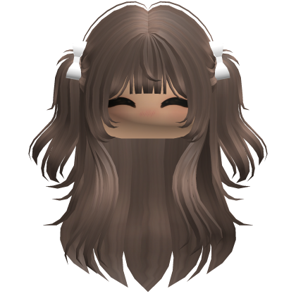 Long wavy girl hair pigtails w bows (Brown) Roblox item