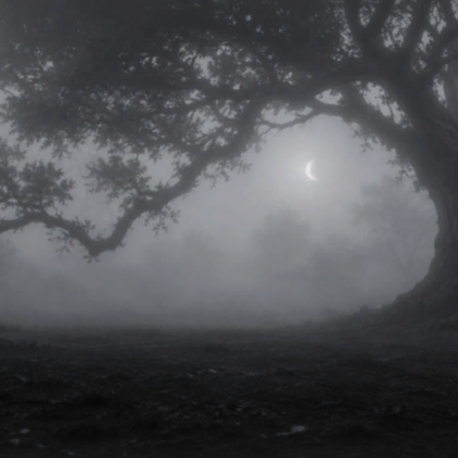 Dark Grunge Foggy Tree w Moon