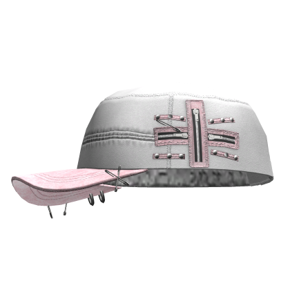 Grunge Zipper Cap White&Pink