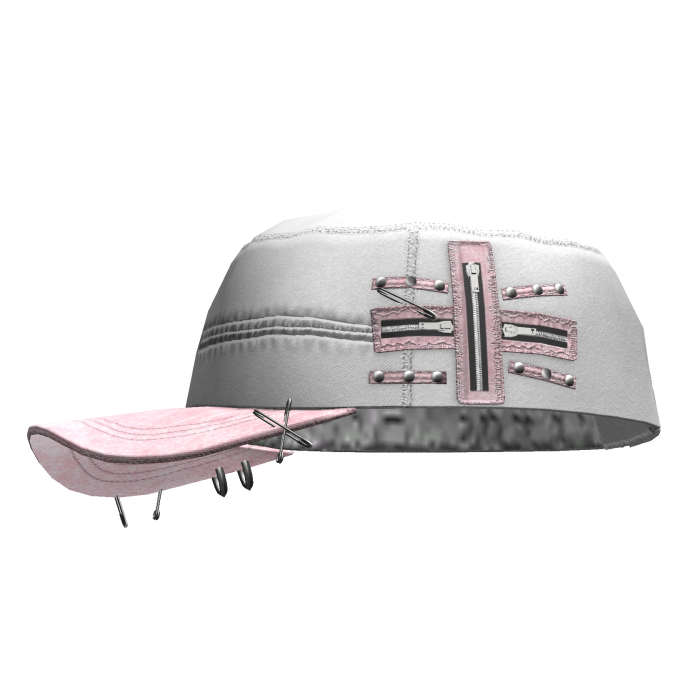 Grunge Zipper Cap White&Pink