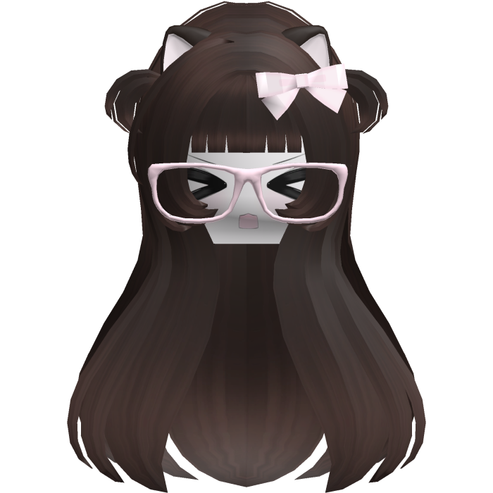 Kawaii Dark Brown Long Flowy Hair /w Glasses