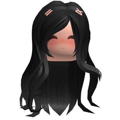 Wavy hair with cute face and hairclips black Roblox item