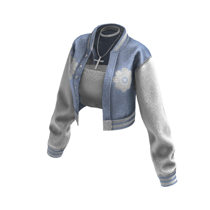 Cropped Bomber Jacket (Light Blue White)