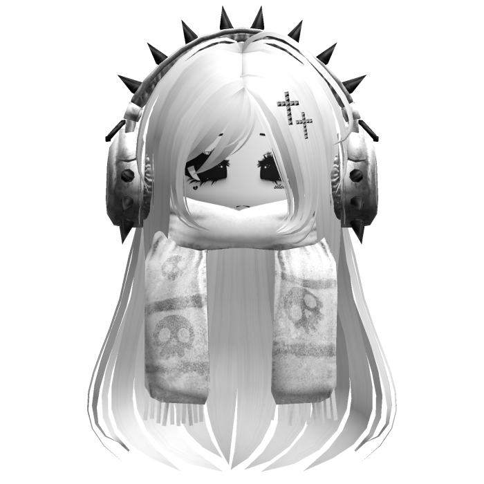 Straight Hair&Emo Headphones&Scarf White