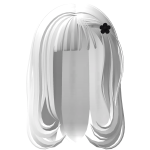 Long Straight Hair with Flower Hairclip (White)