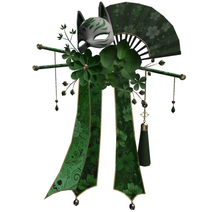 Green & Gold Floral Kitsune Japanese Kanzashi Roblox item
