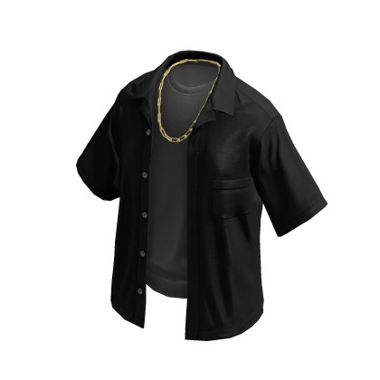 Layered Unbuttoned Shirt Black Grey w/ Gold Chain thumbnail