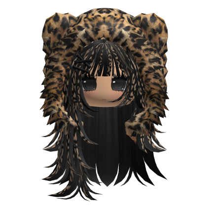Fuzzy Bear Hood Girl Hair Black/Leopard
