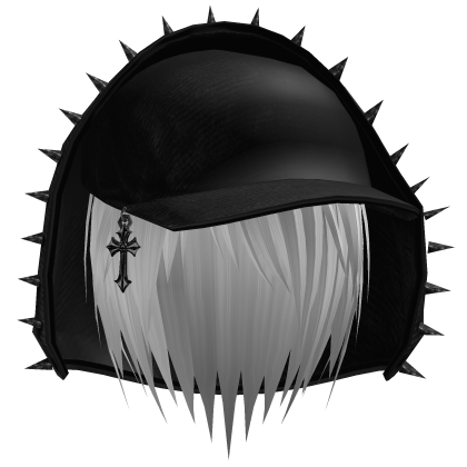 white vkei emo hair w/ cross cap & spiked hood  Roblox item