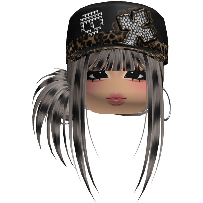 Gyaru Side Bun Hair w/ Cheetah Cap & Earrings
