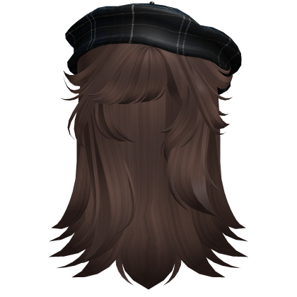 Wispy Cute Anime Y2K Hair w/ Beret & Bangs (brown) Roblox item