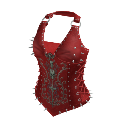 Spiked Ring Strap Corset Top (Red)