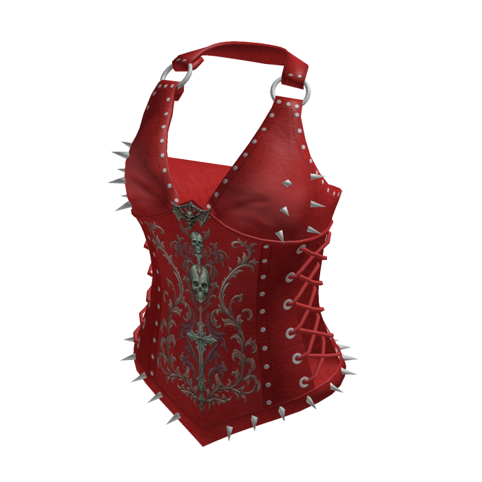 Spiked Ring Strap Corset Top (Red)