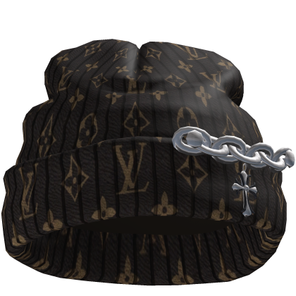 LV Worn Beanie with Cuban Chain and Cross
