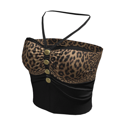 ❀ Y2K Gyaru Halter Top | Leopard Black
