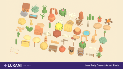Low Poly Desert Asset Pack Cactus Skull x60 preview 1