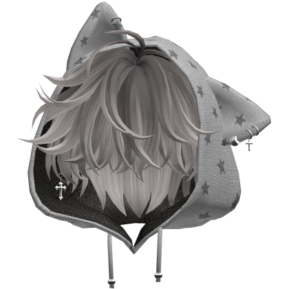 Gray Messy Hair with Cat Hoodie