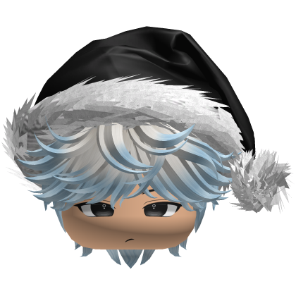 Messy Fluffy White Blue Hair a Santa Hat Y2k Roblox item