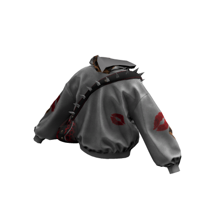 Baggy Y2K Hoodie w/ Leopard Bag (Grey&Red)