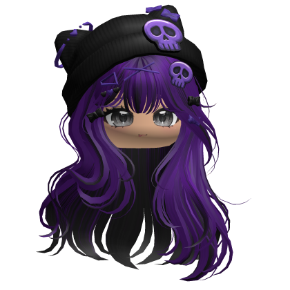 Straight Hair w/ Skull Beanie (Purple&Black) Roblox item