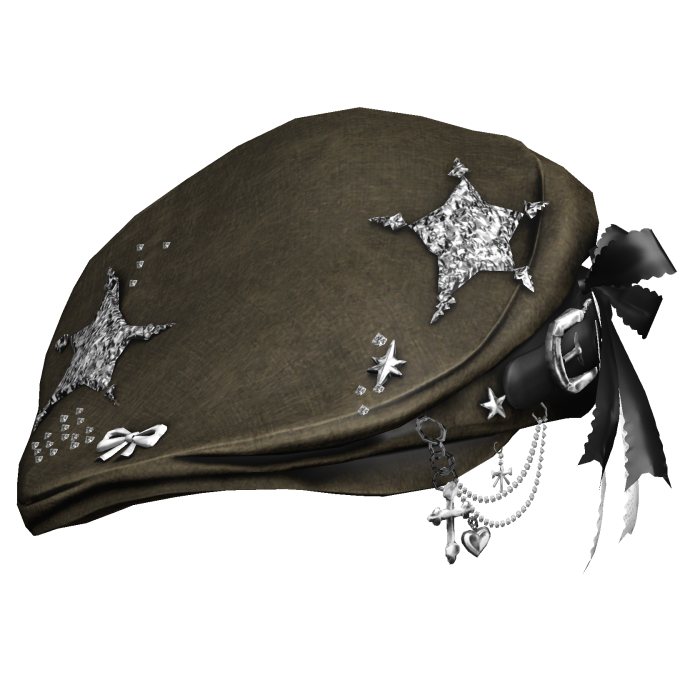 Olive Gothic Star Beret w / Bow & Chains