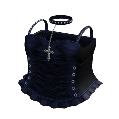Emo Gothic Ribcage Dress w Choker in Blue