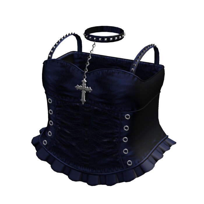 Emo Gothic Ribcage Dress w Choker in Blue
